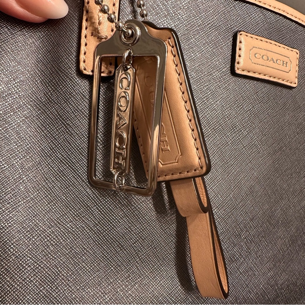 Coach Pewter and Tan Women's Tote Bag with Optional Removable Cross Body Strap - Picture 6 of 9